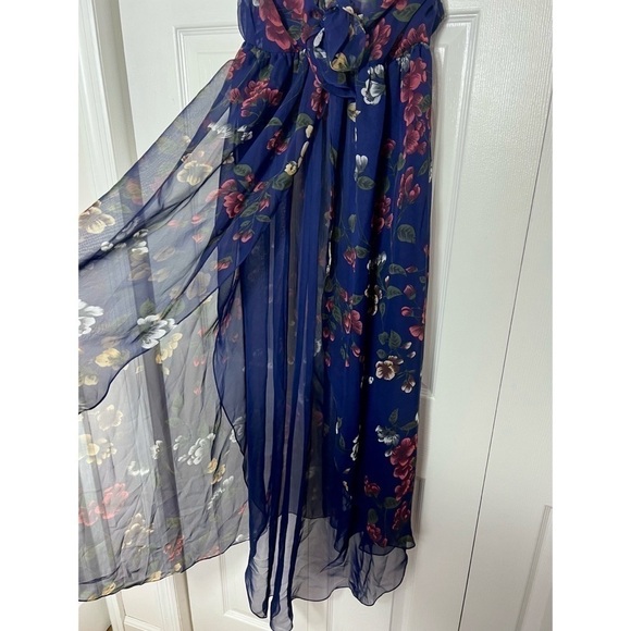 Victoria's Secret Gold Label Navy Blue Floral Long Sheer Nightgown Slip Medium - Picture 6 of 6